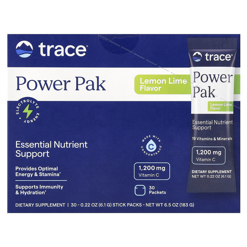 Trace, Power Pak, лимон и лайм, 30 пакетиков в виде стиков по 6,1 г (0,22 унции)
Trace, Power Pak, лимон и лайм, 30 пакетиков в виде стиков по 6,1 г (0,22 унции)
