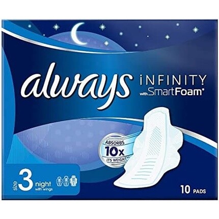 Гигиенические прокладки Always Infinity Night с крылышками, размер 3, 10 шт., 4 шт. в упаковке
Гигиенические прокладки Always Infinity Night с крылышками, размер 3, 10 шт., 4 шт. в упаковке