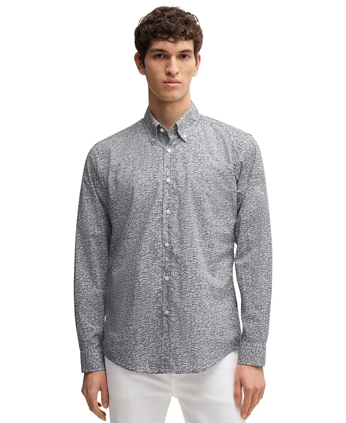 Мужская рубашка из хлопкового поплина с принтом, классический крой Hugo Boss, синий
Мужская рубашка из хлопкового поплина с принтом, классический крой Hugo Boss, синий