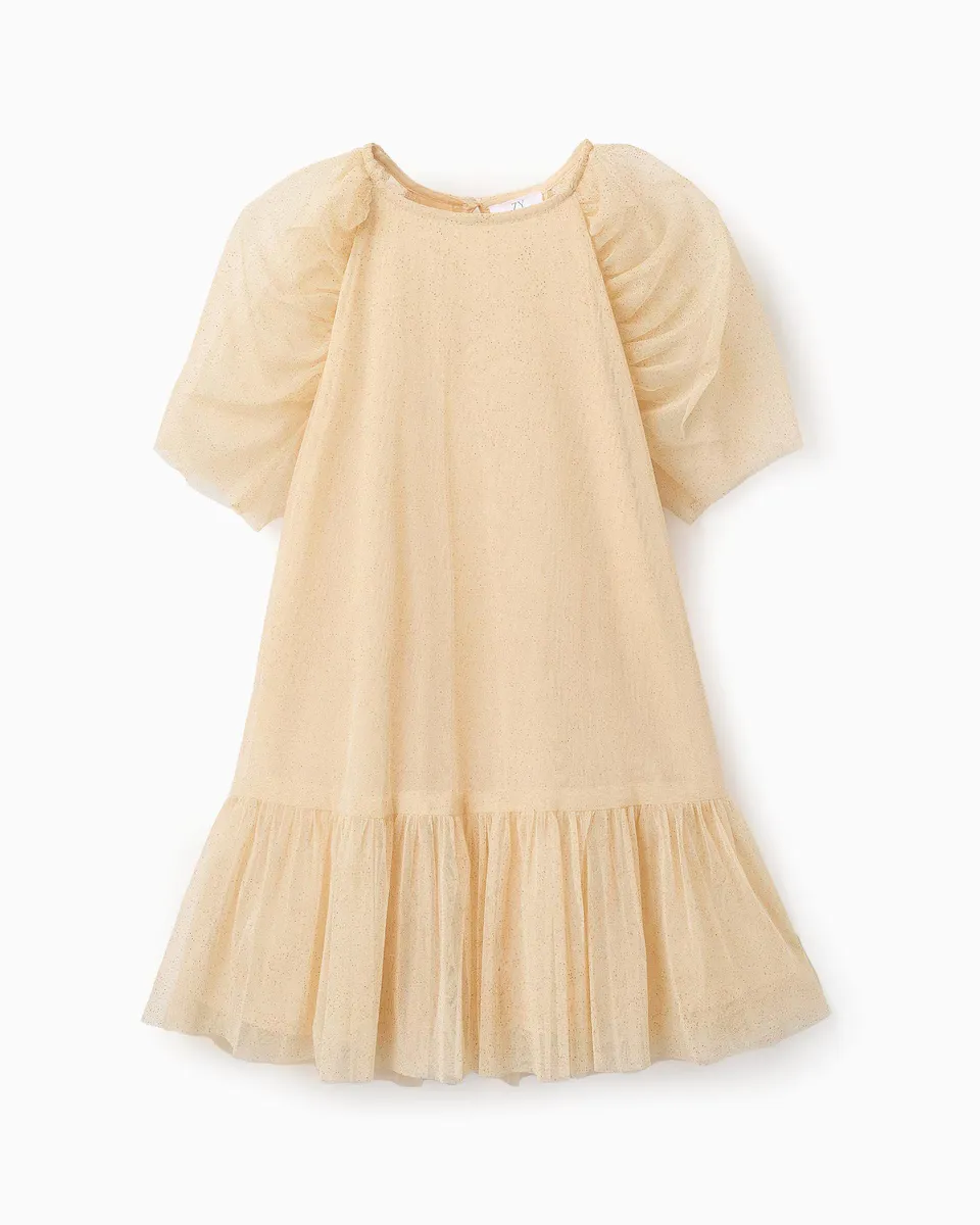 Платье для девочки из блестящего тюля Zippy, бежевый
Платье для девочки из блестящего тюля Zippy, бежевый