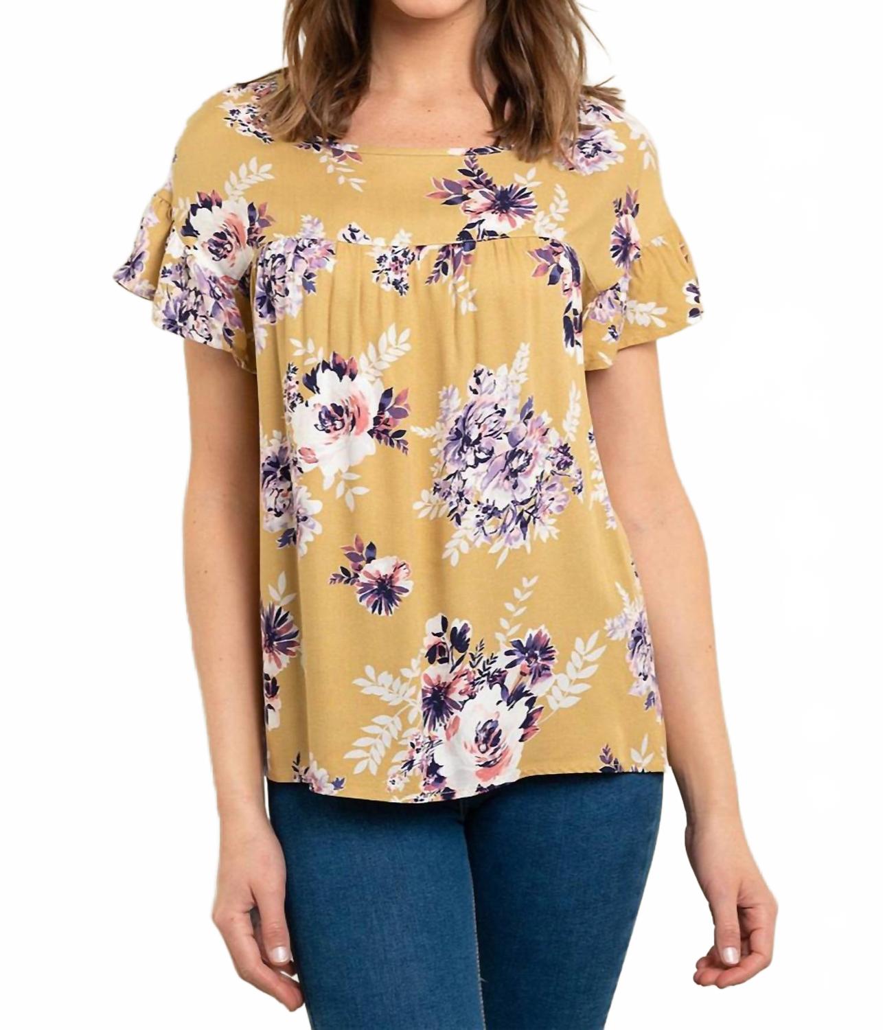 Желкий топ с цветочным принтом и оборками на рукавах Les amis, желтый
Желкий топ с цветочным принтом и оборками на рукавах Les amis, желтый