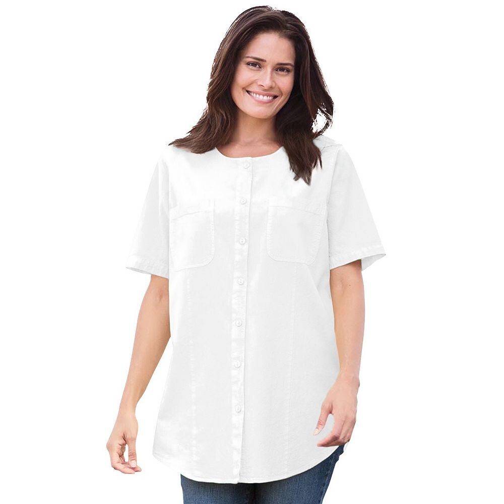 Женщина в женской мятой рубашке с короткими рукавами больших размеров Woman Within, белый