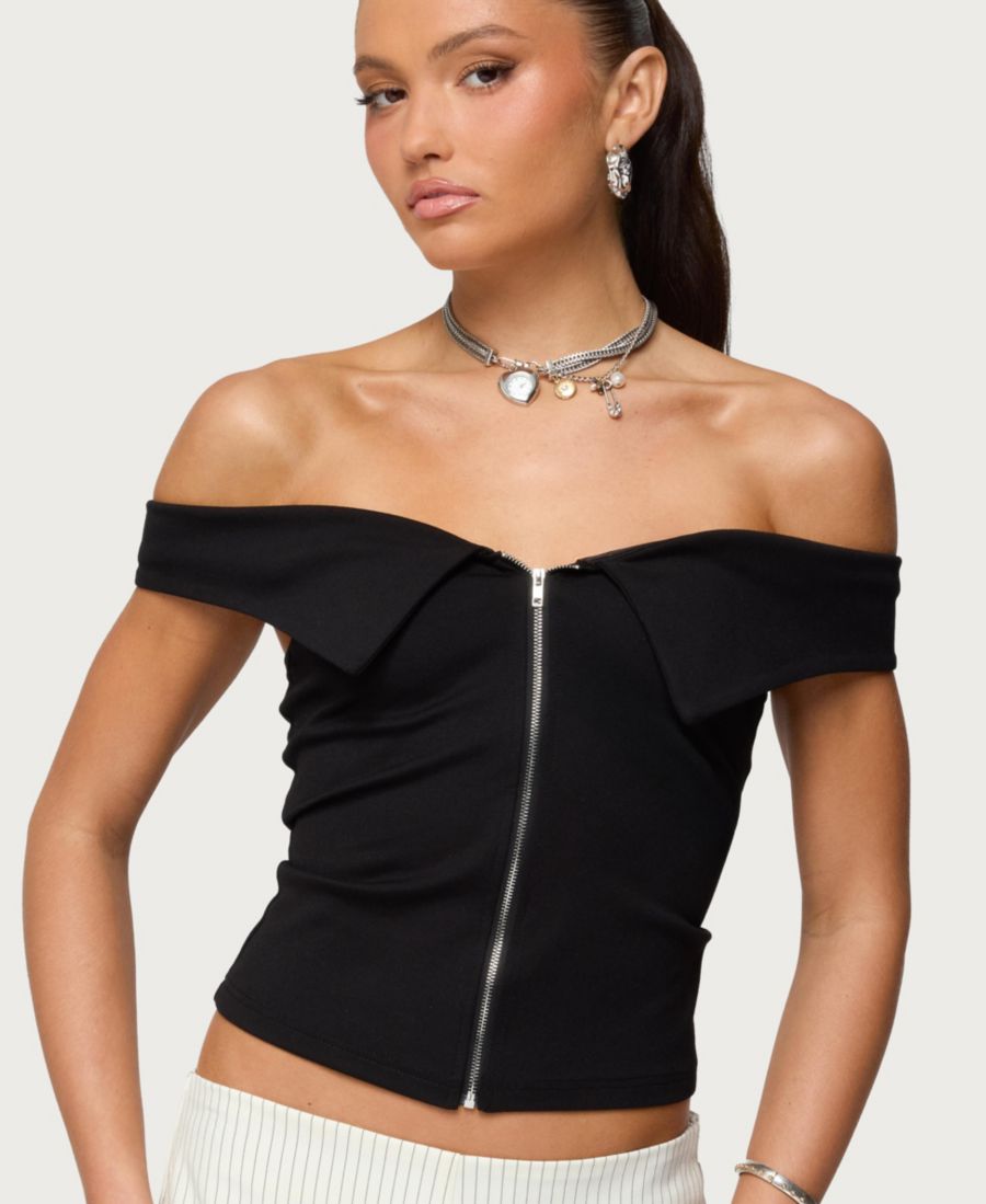 Женская блузка с воротником, открытыми плечами и застежкой-молнией Edikted, Black
Женская блузка с воротником, открытыми плечами и застежкой-молнией Edikted, Black