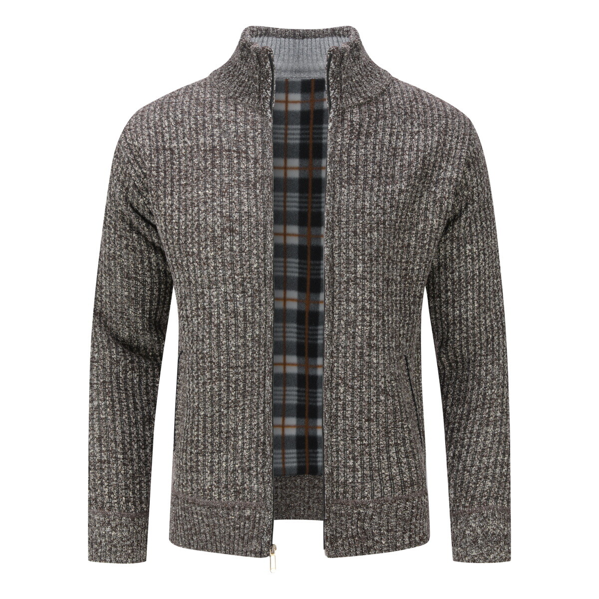 Кардиган объемной вязки на молнии зимний кардиган с воротником-стойкой вязаный половер Allthemen, коричневый 
Кардиган объемной вязки на молнии зимний кардиган с воротником-стойкой вязаный половер Allthemen, коричневый