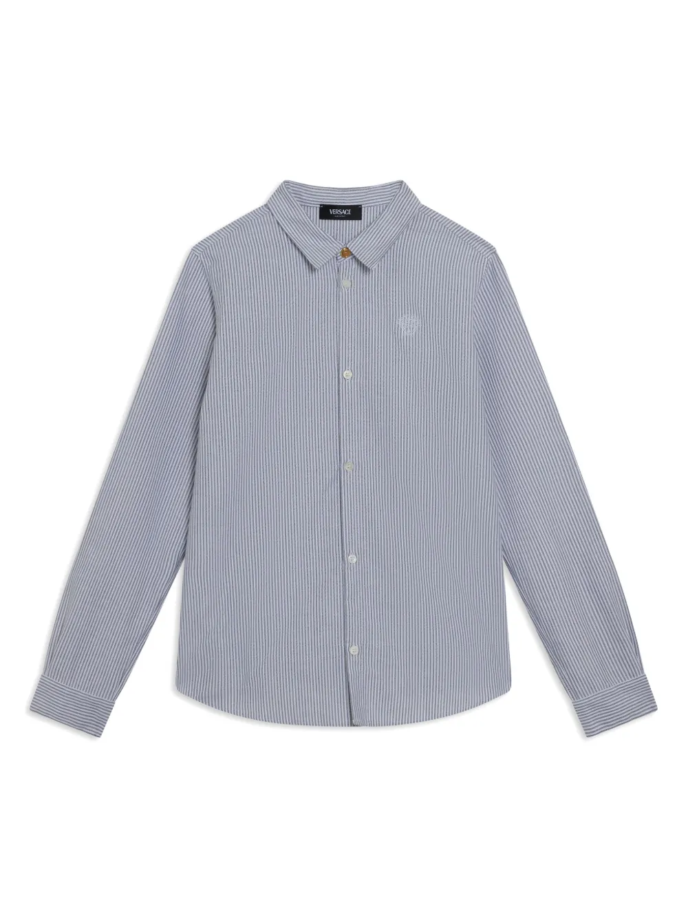 Полосатая рубашка с вышивкой Medusa Versace Kids, белый
Полосатая рубашка с вышивкой Medusa Versace Kids, белый