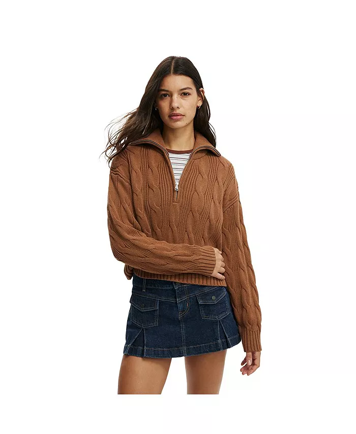 Женский хлопковый свитер с косами и застежкой-молнией на половину длины COTTON ON, коричневый
Женский хлопковый свитер с косами и застежкой-молнией на половину длины COTTON ON, коричневый
