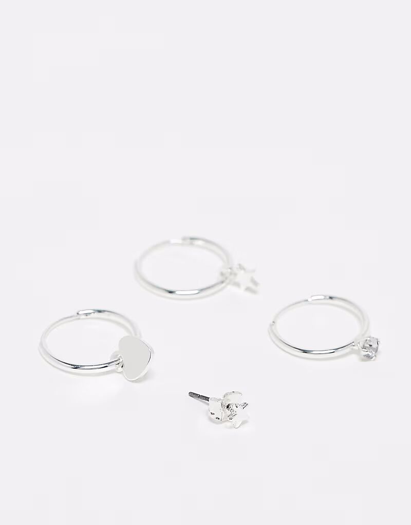 Набор из 4 серег в форме сердца и звезды из серебра Monki
Набор из 4 серег в форме сердца и звезды из серебра Monki