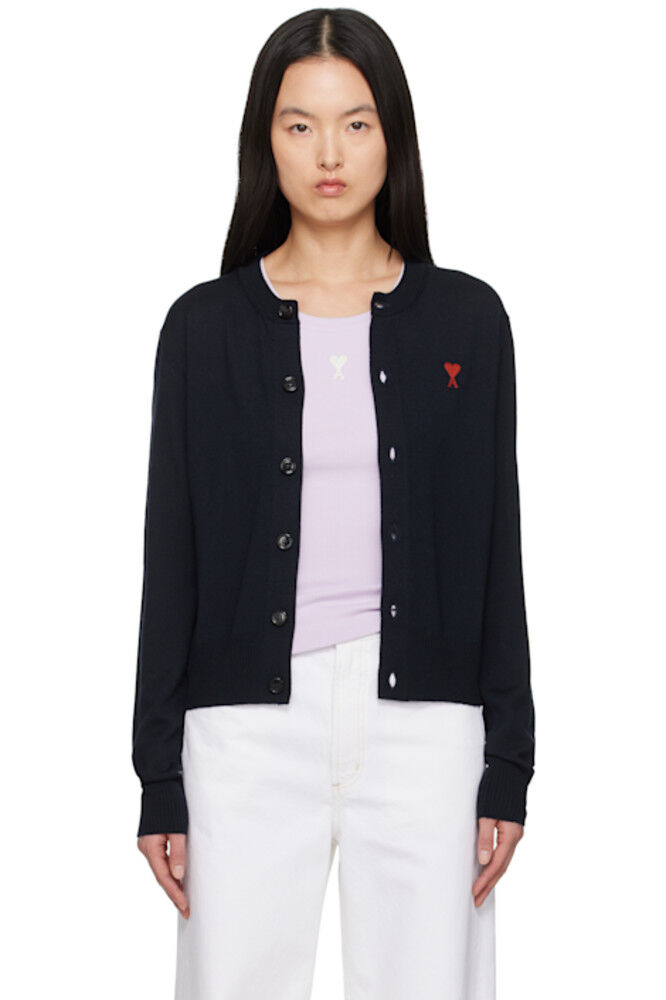 Темно-синий шерстяной кардиган Ami de Coeur AMI Paris 
Темно-синий шерстяной кардиган Ami de Coeur AMI Paris