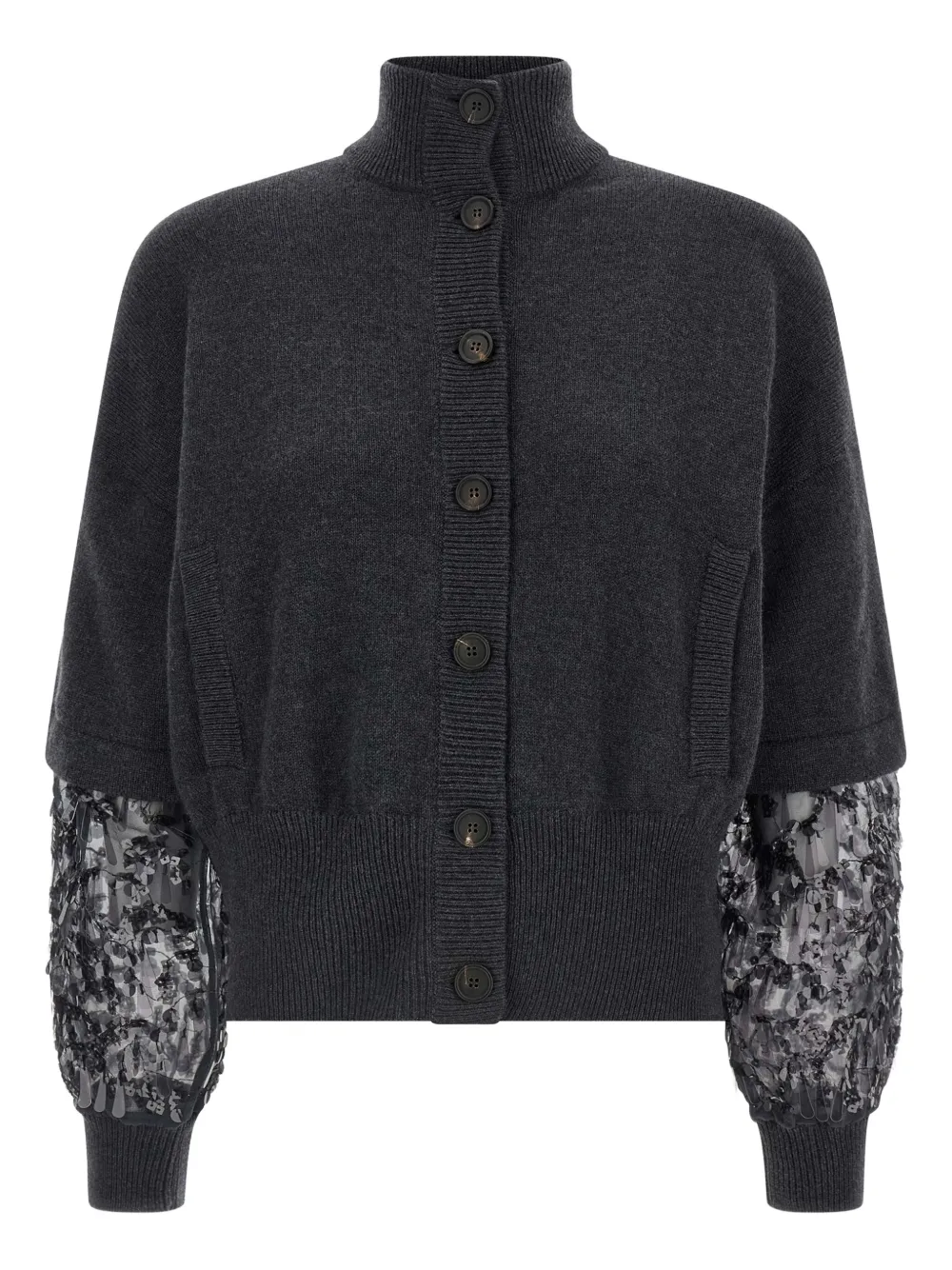 Кашемировый кардиган с пайетками на рукавах Brunello Cucinelli, серый
Кашемировый кардиган с пайетками на рукавах Brunello Cucinelli, серый