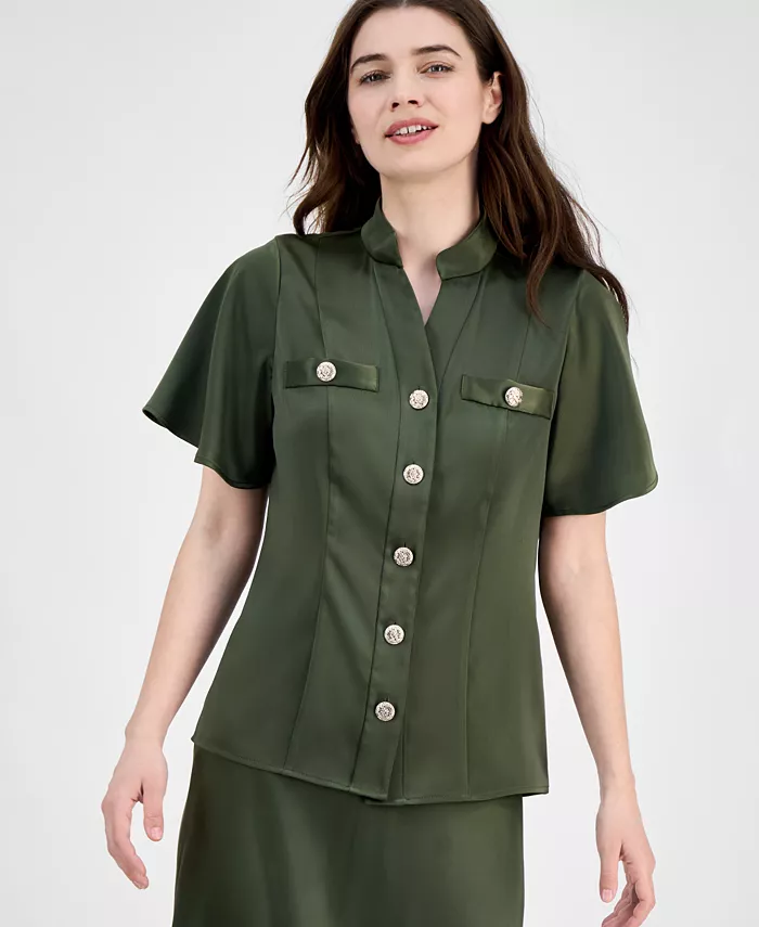 Женская блузка с воланами на рукавах и застежкой на пуговицы спереди Anne Klein, зеленый
Женская блузка с воланами на рукавах и застежкой на пуговицы спереди Anne Klein, зеленый