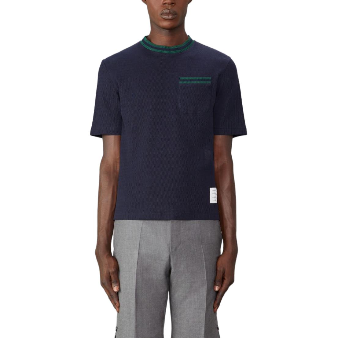 Футболка с вязкой пойнтель и круглым вырезом THOM BROWNE, синий
Футболка с вязкой пойнтель и круглым вырезом THOM BROWNE, синий