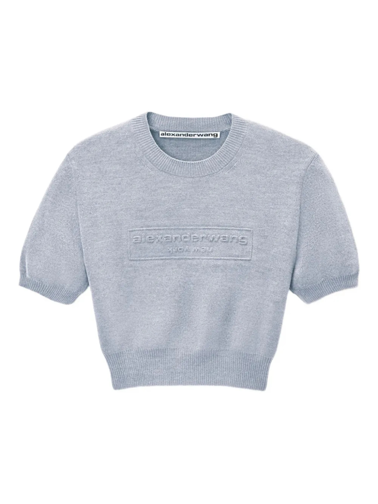 Укороченный трикотажный топ с тисненым логотипом Alexander Wang, серый
Укороченный трикотажный топ с тисненым логотипом Alexander Wang, серый