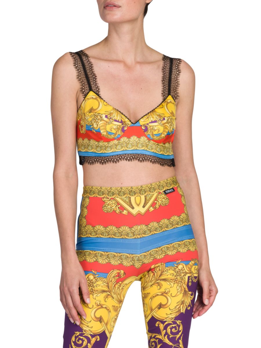 Укороченный топ из шелка и кружева с принтом Heritage Versace, цвет Dark Orchid Sun
Укороченный топ из шелка и кружева с принтом Heritage Versace, цвет Dark Orchid Sun