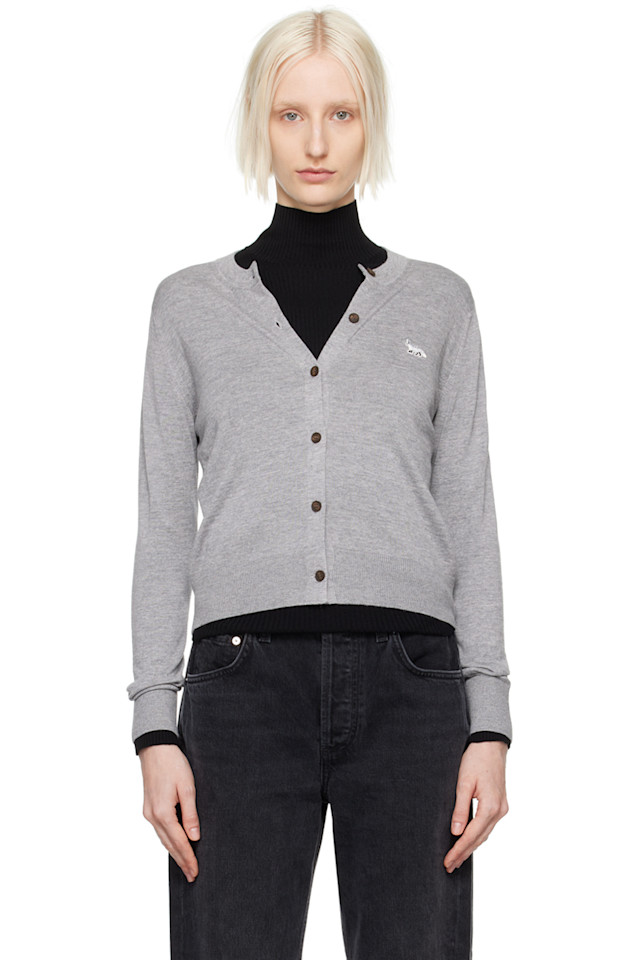 Кардиган с вышивкой лисёнка Regular Maison Kitsuné, серый 
Кардиган с вышивкой лисёнка Regular Maison Kitsuné, серый