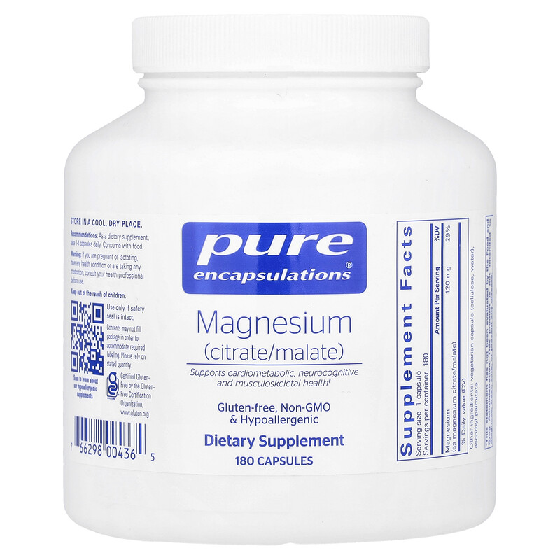 Pure Encapsulations, Магний (цитрат / малат), 180 капсул
Pure Encapsulations, Магний (цитрат / малат), 180 капсул