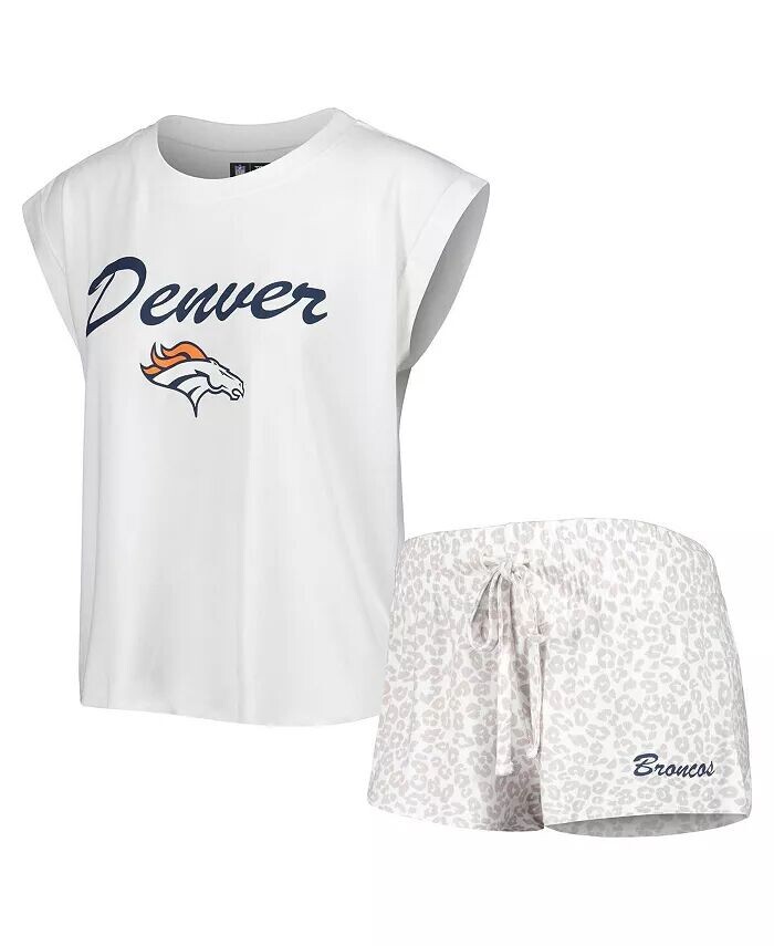 Женский комплект для сна из бело-кремовой трикотажной футболки и шорт Denver Broncos Montana Concepts Sport, белый
Женский комплект для сна из бело-кремовой трикотажной футболки и шорт Denver Broncos Montana Concepts Sport, белый