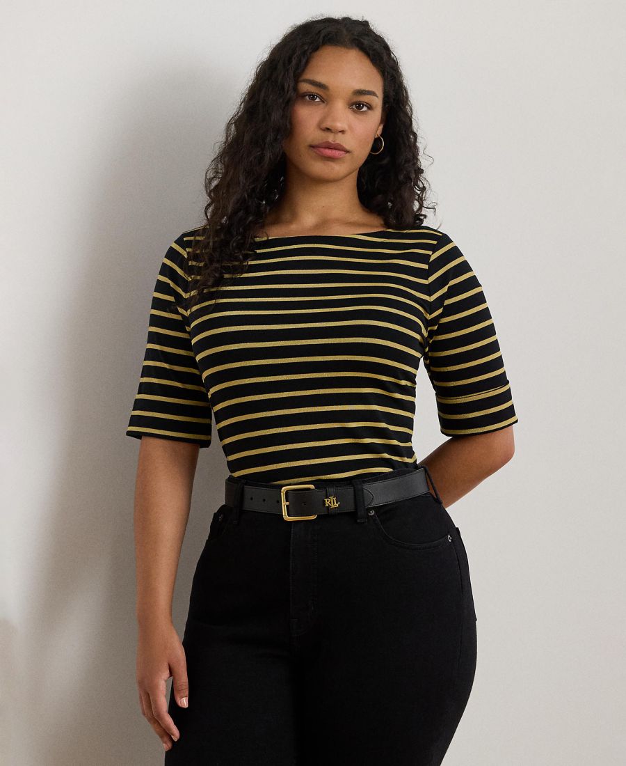 Футболка-лодочка в металлизированную полоску больших размеров Lauren Ralph Lauren, Black/Gold Metallic
Футболка-лодочка в металлизированную полоску больших размеров Lauren Ralph Lauren, Black/Gold Metallic