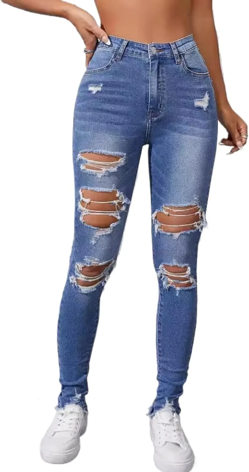 Женские джинсы slim с потертостями и дырками high waist Zylphorix
Женские джинсы slim с потертостями и дырками high waist Zylphorix