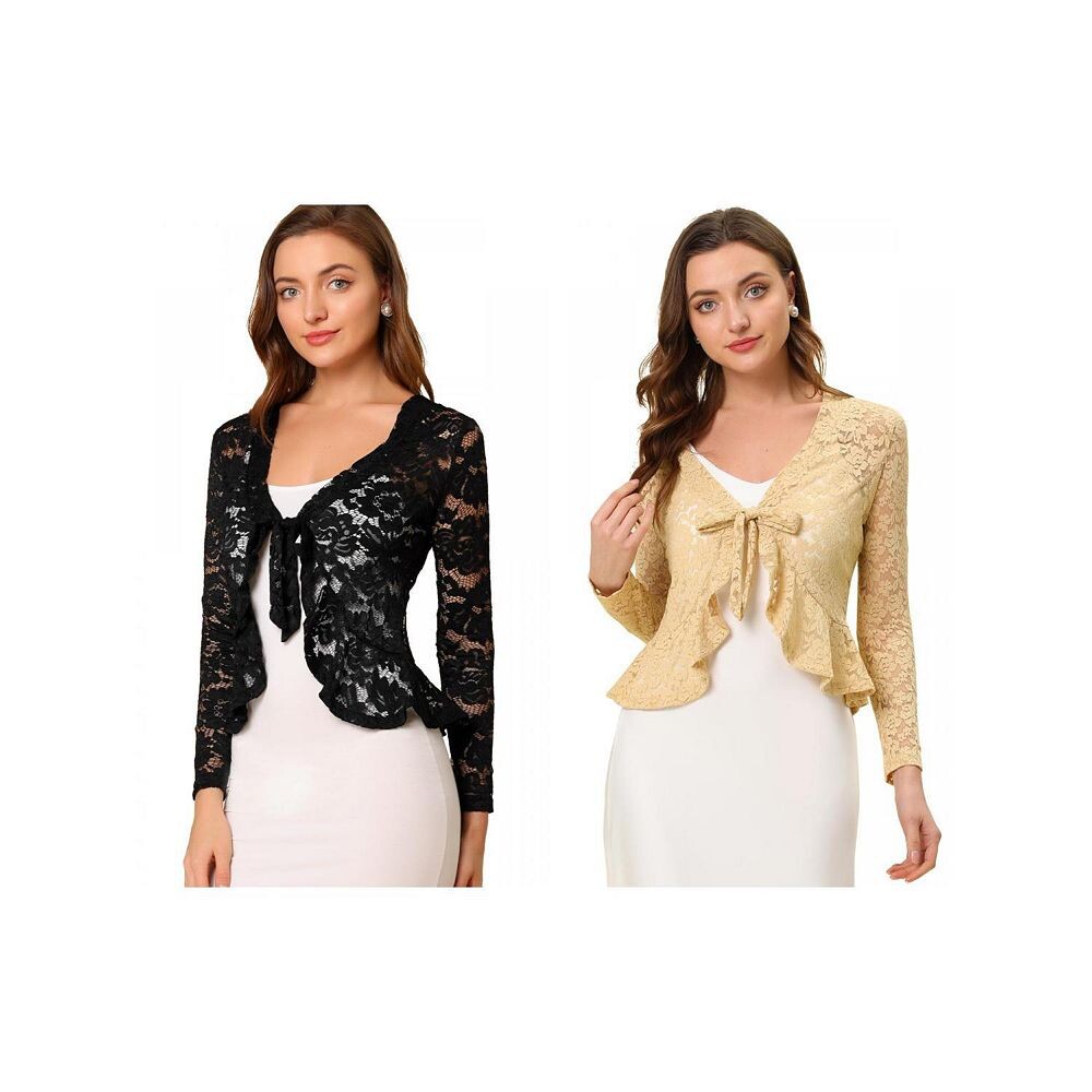 Набор из 2 комплектов женских укороченных кардиганов с завязками спереди и прозрачными кружевными подолами с рюшами и цветочным принтом ALLEGRA K, цвет Black Beige
Набор из 2 комплектов женских укороченных кардиганов с завязками спереди и прозрачными кружевными подолами с рюшами и цветочным принтом ALLEGRA K, цвет Black Beige