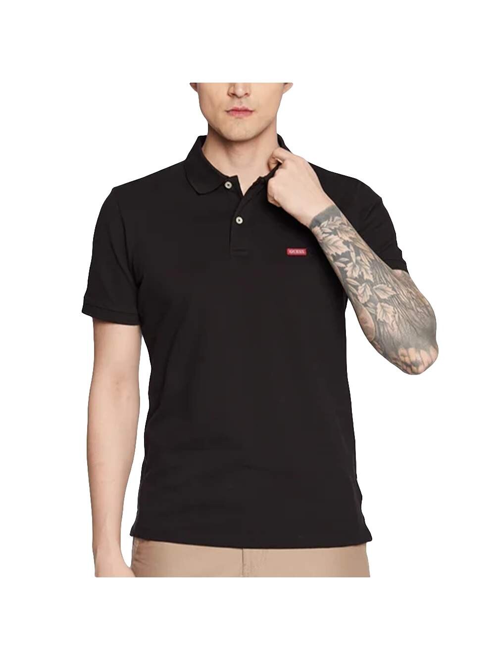 Классическая рубашка polo homme с красным логотипом Guess, черный 
Классическая рубашка polo homme с красным логотипом Guess, черный