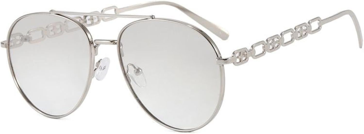 Винтажные солнцезащитные очки с металлической цепочкой для женщин и мужчин в стиле панк, роскошные, популярные, в большой оправе, с защитой от УФ-излучения UV400 TYUVIVO, Silver
Винтажные солнцезащитные очки с металлической цепочкой для женщин и мужчин в стиле панк, роскошные, популярные, в большой оправе, с защитой от УФ-излучения UV400 TYUVIVO, Silver