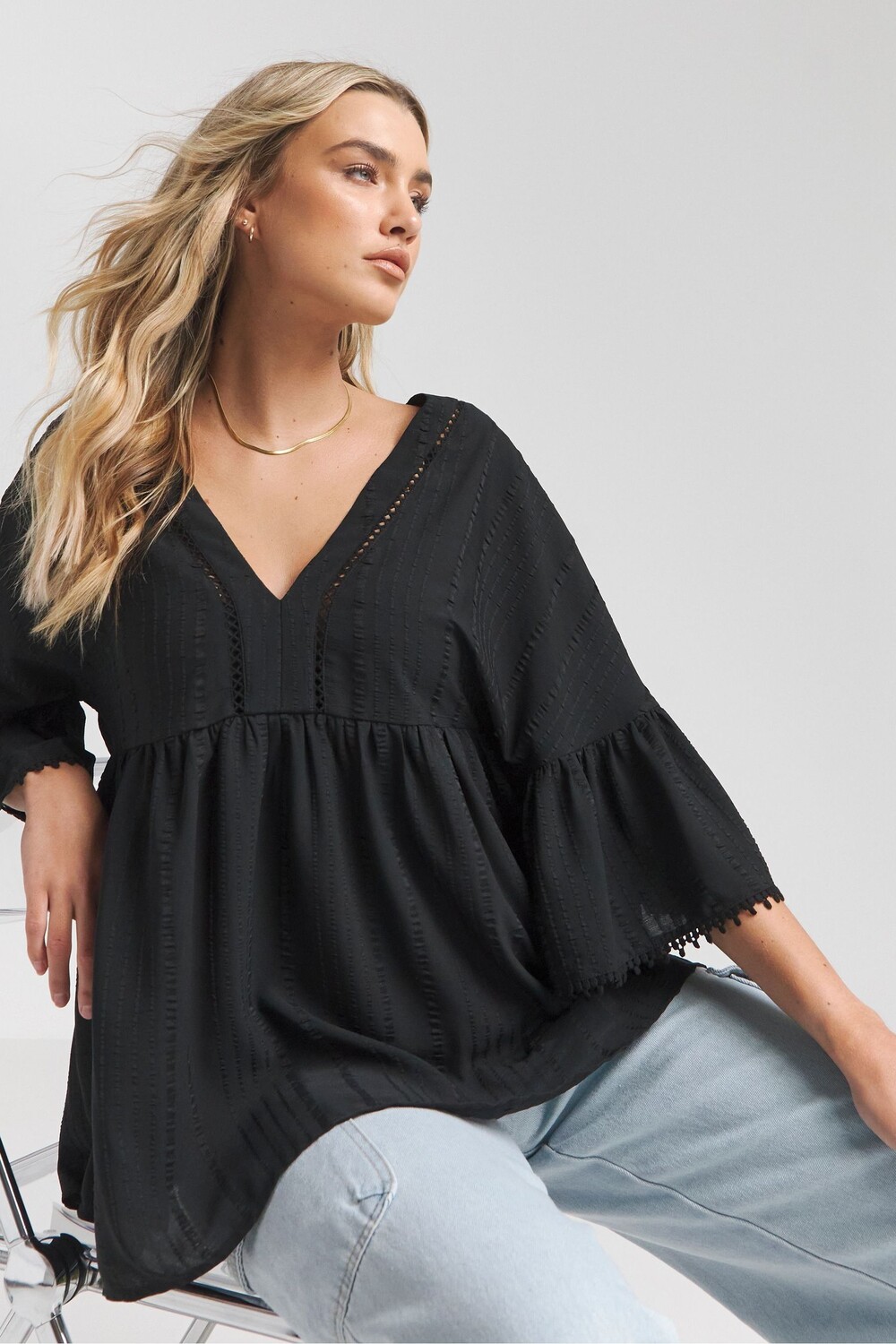 Фактурный топ с V образным вырезом и оборками Simply Be, черный
Фактурный топ с V образным вырезом и оборками Simply Be, черный