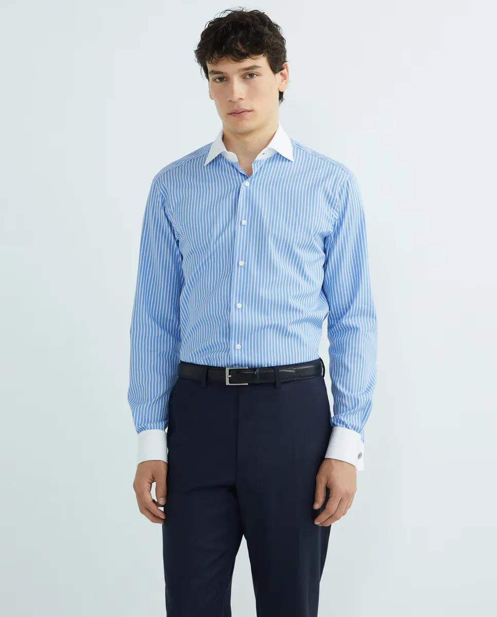 Мужская белая классическая рубашка с двойным воротником и манжетами Mirto, синий
Мужская белая классическая рубашка с двойным воротником и манжетами Mirto, синий