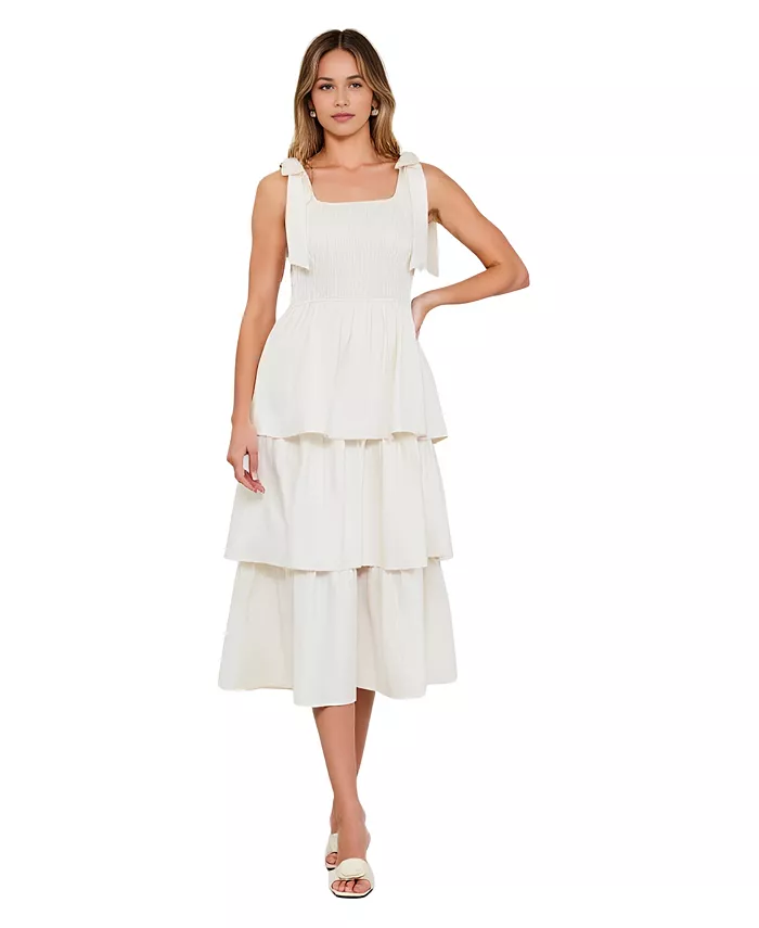 Женское многоярусное платье миди с бантом на плечах Modenaire, белый
Женское многоярусное платье миди с бантом на плечах Modenaire, белый