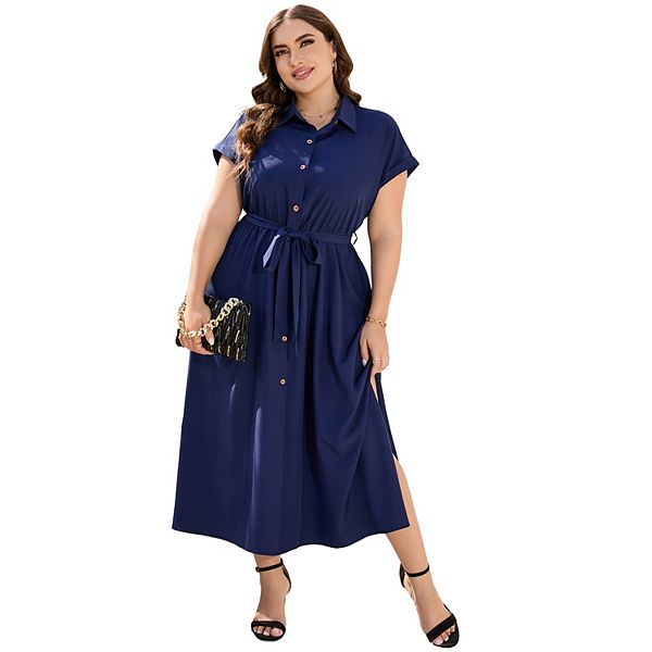 Платье-рубашка с лацканами Plus size для женщин с коротким рукавом и боковым разрезом Seoria, Navy Blue
Платье-рубашка с лацканами Plus size для женщин с коротким рукавом и боковым разрезом Seoria, Navy Blue