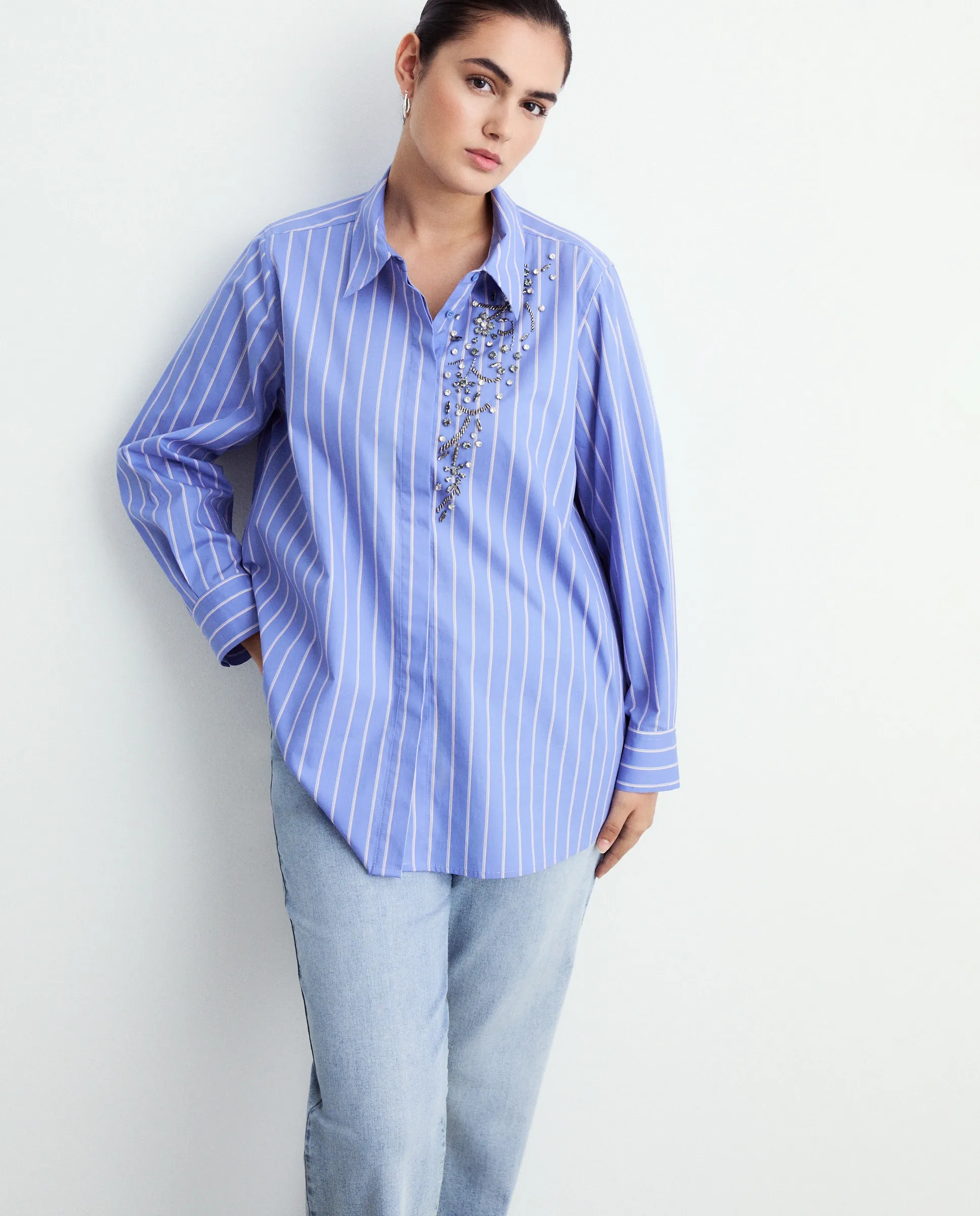 Женская хлопковая рубашка с длинным рукавом Couchel, синий 
Женская хлопковая рубашка с длинным рукавом Couchel, синий