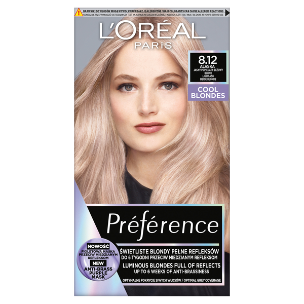 Краска для волос 8.12 светлый пепельно-бежевый блондин, 1 упаковка. L'Oréal Paris Préférence cool blondes, цвет 8.12 jasny popielaty beżowy blond
Краска для волос 8.12 светлый пепельно-бежевый блондин, 1 упаковка. L'Oréal Paris Préférence cool blondes, цвет 8.12 jasny popielaty beżowy blond