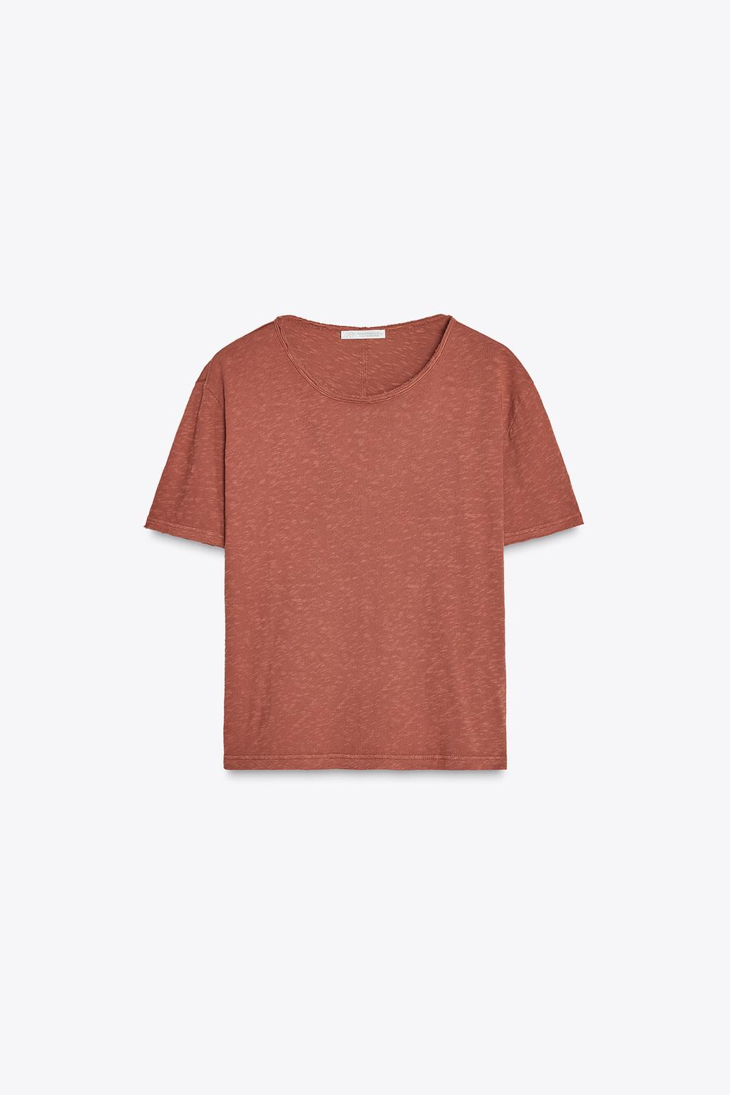 Хлопчатобумажная футболка из плотного трикотажа ZARA, цвет Brick
Хлопчатобумажная футболка из плотного трикотажа ZARA, цвет Brick