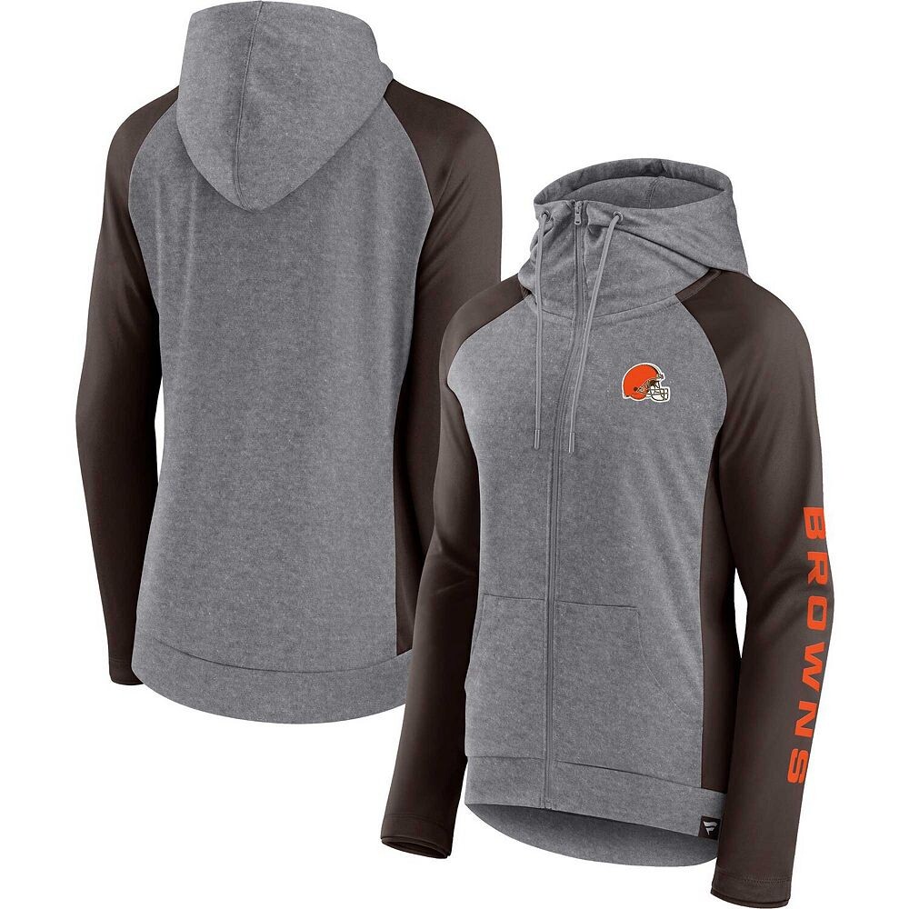 Женская толстовка с капюшоном Fanatics с логотипом Heather Grey/Brown Cleveland Browns и молнией во всю длину, реглан с закрытыми сторонами, цвет Brn Grey 
Женская толстовка с капюшоном Fanatics с логотипом Heather Grey/Brown Cleveland Browns и молнией во всю длину, реглан с закрытыми сторонами, цвет Brn Grey