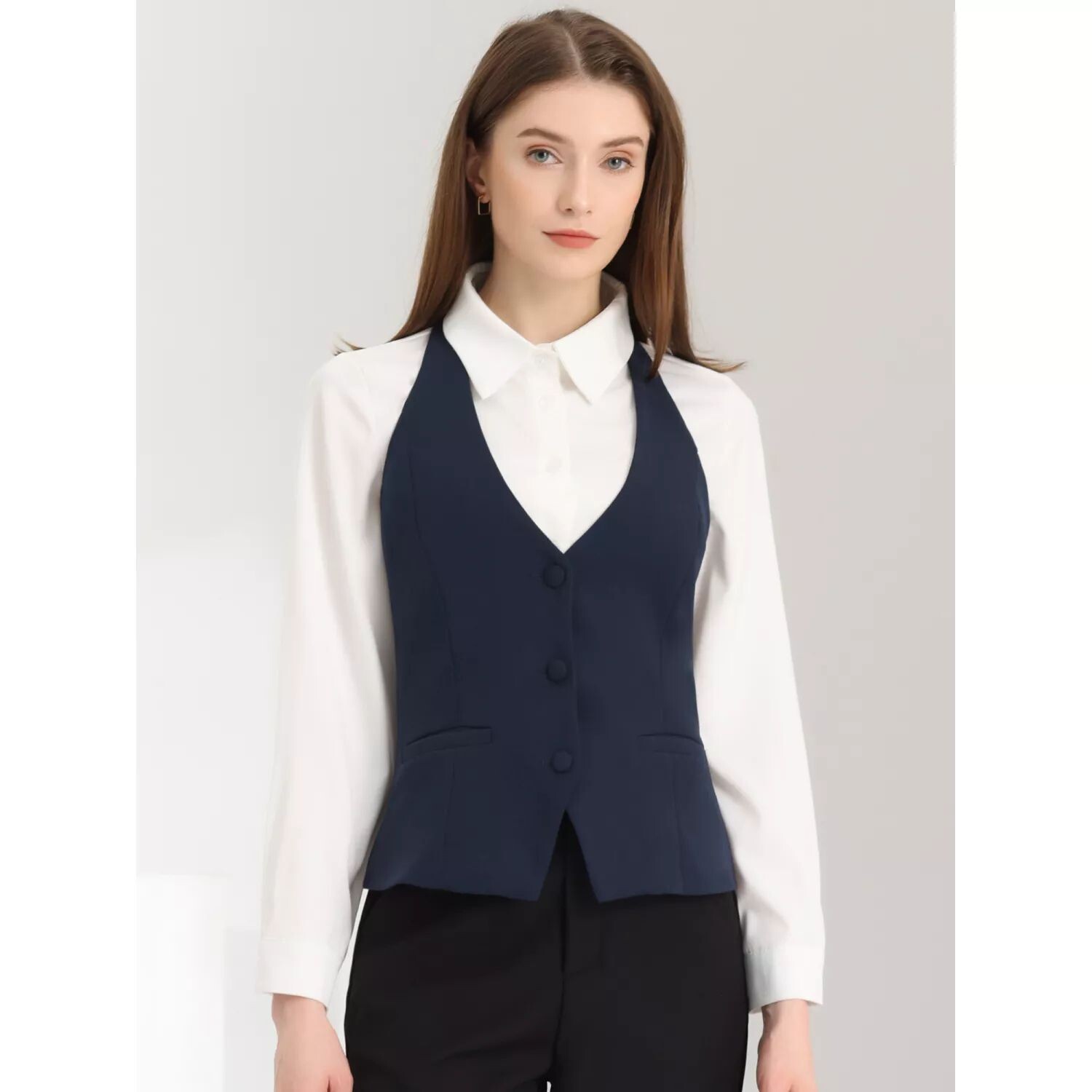 Женский нарядный костюм без рукавов с бретелькой на шее и пуговицами, жилет ALLEGRA K, черный
Женский нарядный костюм без рукавов с бретелькой на шее и пуговицами, жилет ALLEGRA K, черный