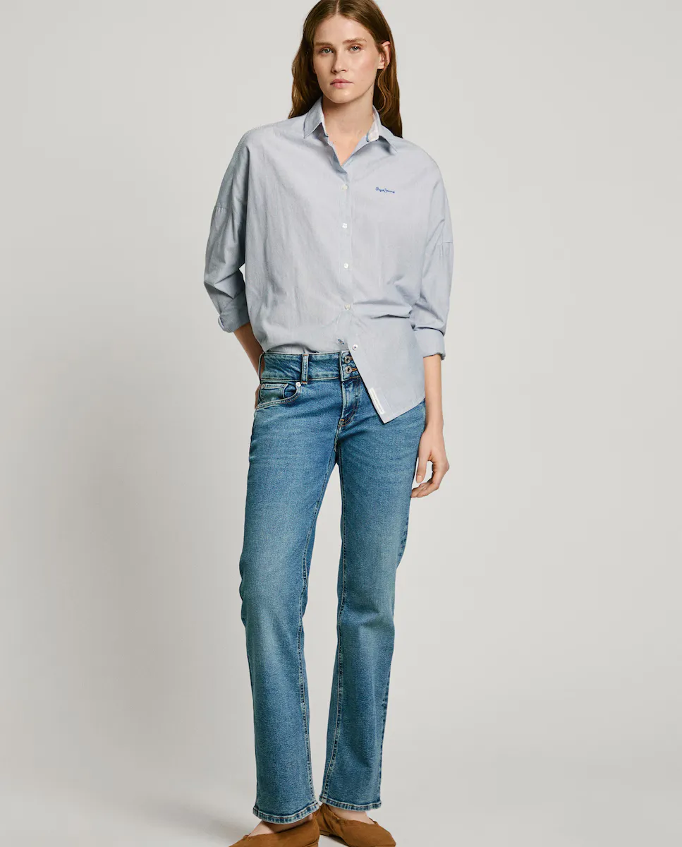 Женские джинсы прямого кроя с заниженной талией и поясом на двух пуговицах Pepe Jeans, синий
Женские джинсы прямого кроя с заниженной талией и поясом на двух пуговицах Pepe Jeans, синий