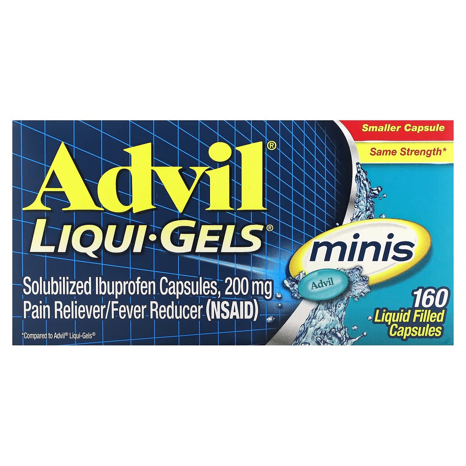 Liqui-Gels, мини, 200 мг, 160 капсул, наполненных жидкостью Advil
Liqui-Gels, мини, 200 мг, 160 капсул, наполненных жидкостью Advil