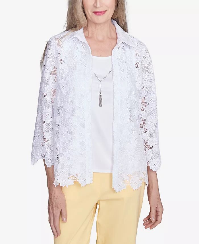 Женский дресс-код Два в одном Кружевной топ с ожерельем Alfred Dunner, белый
Женский дресс-код Два в одном Кружевной топ с ожерельем Alfred Dunner, белый