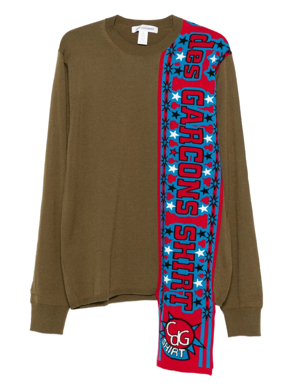 Свитер со звездами и слоганом Comme Des Garcons, зеленый
Свитер со звездами и слоганом Comme Des Garcons, зеленый