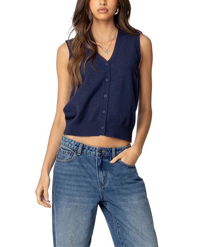 Верхний трикотажный жилет с застежкой на пуговицы Edikted, синий
Верхний трикотажный жилет с застежкой на пуговицы Edikted, синий