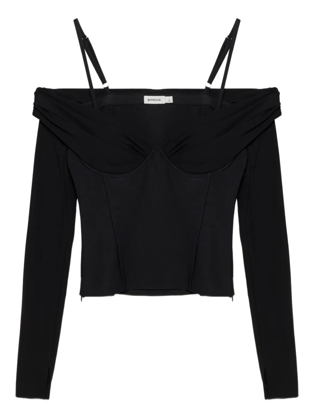 Драпированная топ с открытыми плечами Simkhai, черный
Драпированная топ с открытыми плечами Simkhai, черный