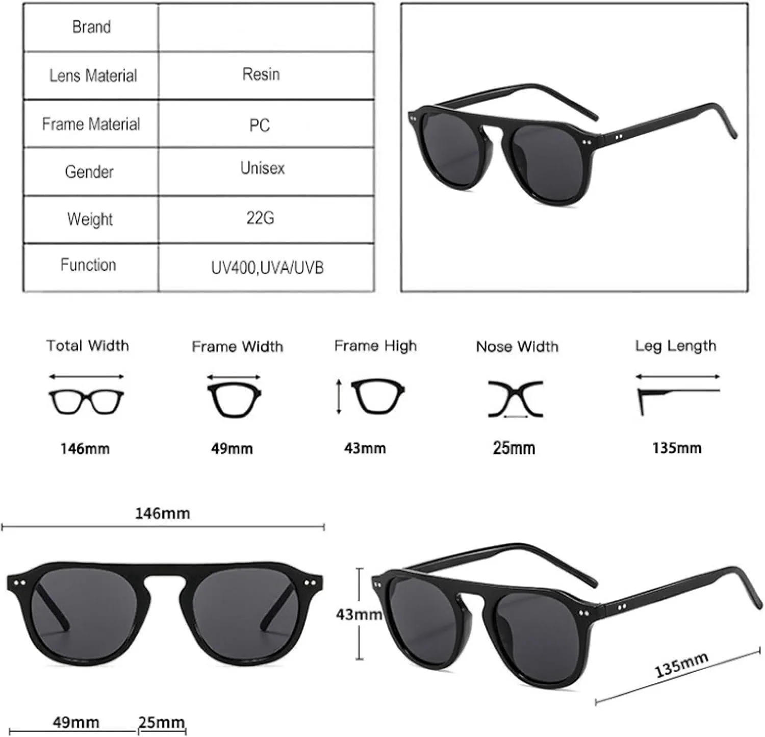 Винтажные солнцезащитные очки для женщин, модные цветные очки для мужчин, трендовые солнцезащитные очки с защитой от УФ-излучения (UV400) TKKTLLT, Black Gray
Винтажные солнцезащитные очки для женщин, модные цветные очки для мужчин, трендовые солнцезащитные очки с защитой от УФ-излучения (UV400) TKKTLLT, Black Gray