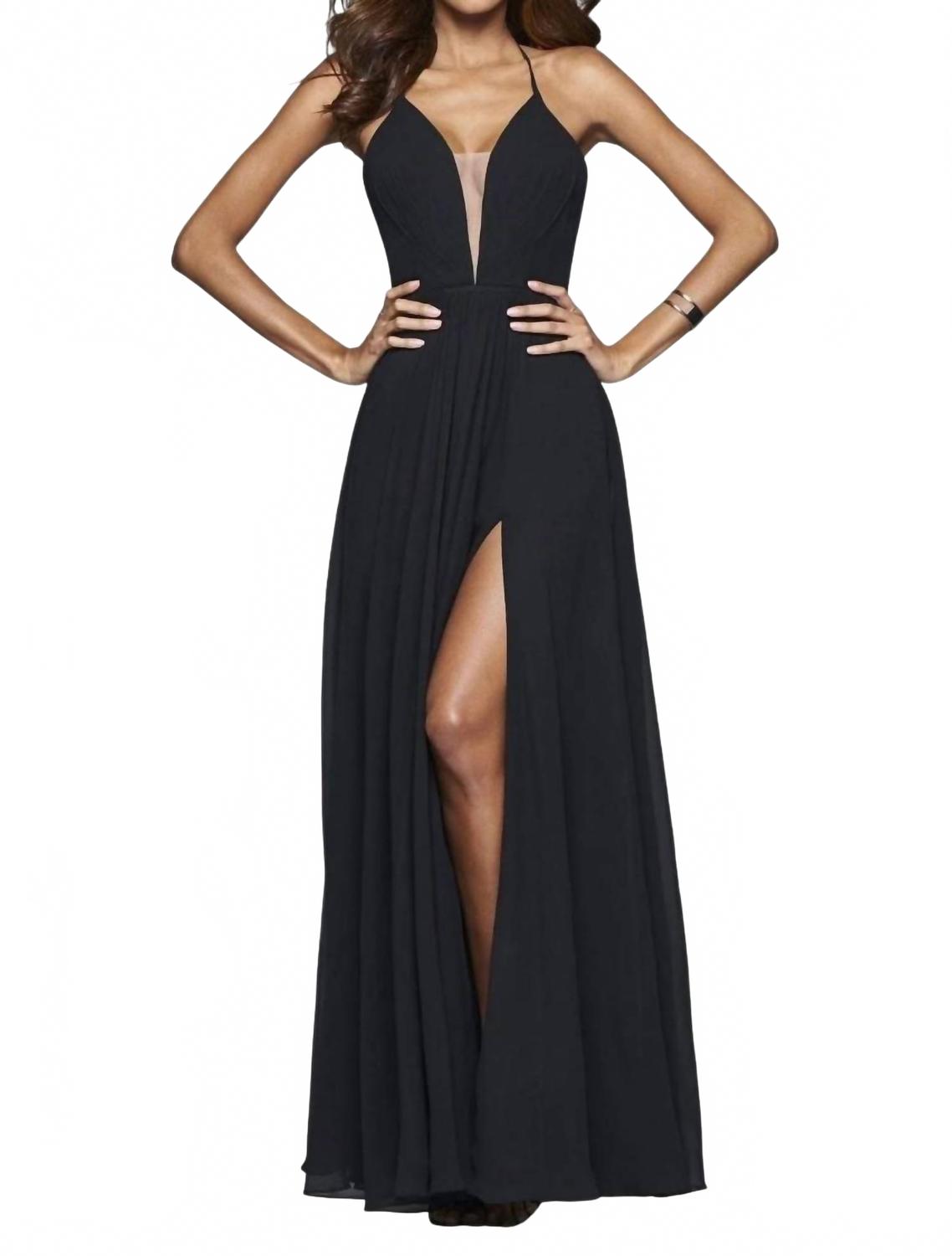 Шифоновое вечернее платье с V-образным вырезом в черном цвете FAVIANA