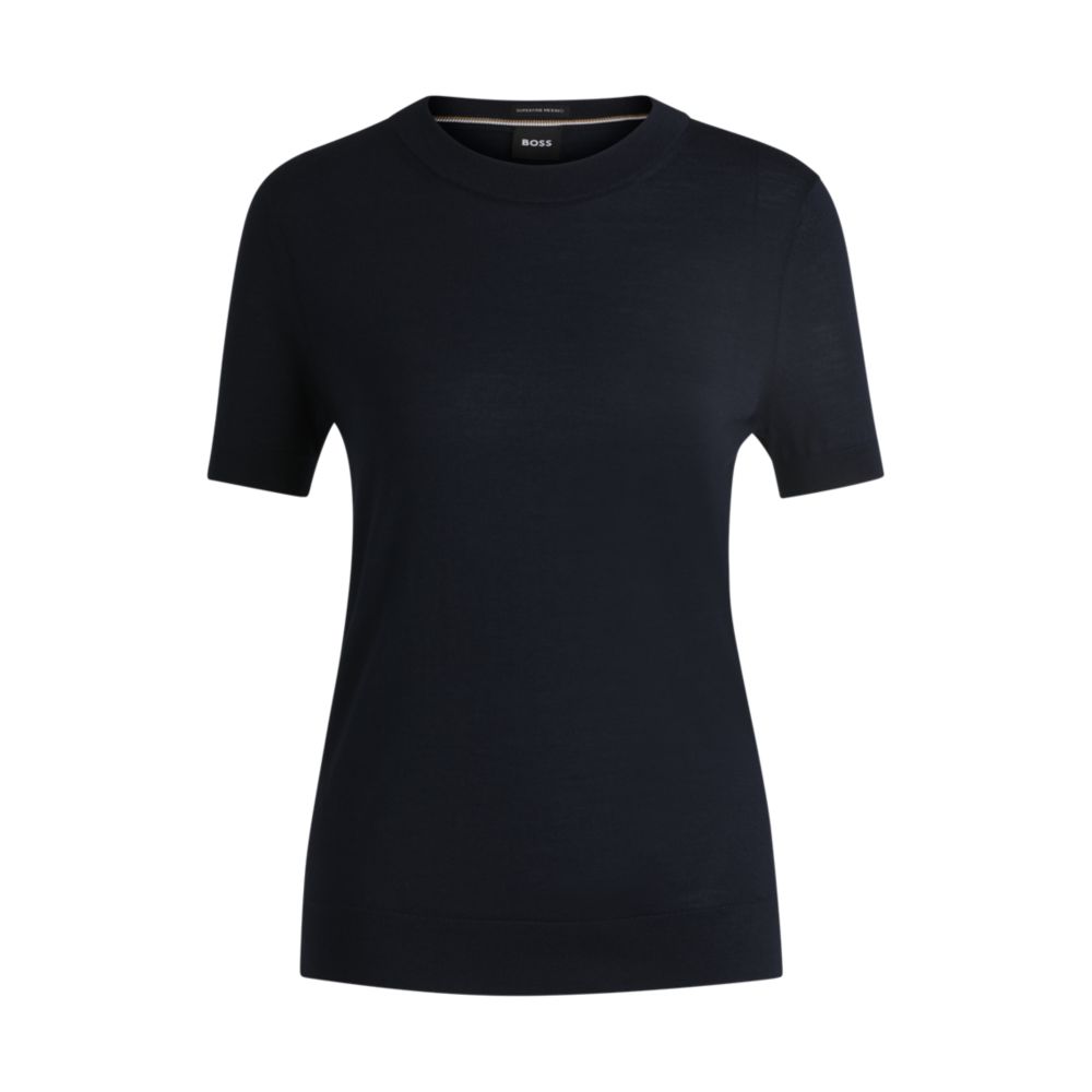 Свитер с короткими рукавами из мериносовой шерсти BOSS, темно-синий
Свитер с короткими рукавами из мериносовой шерсти BOSS, темно-синий