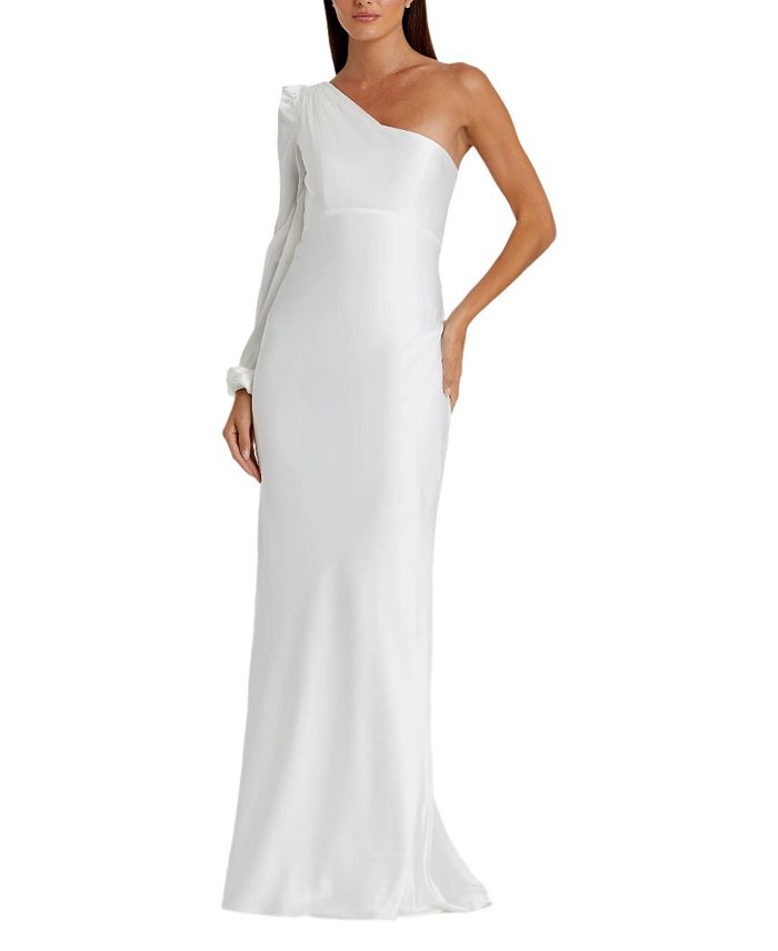 Платье с блузонным рукавом и одним плечом Mac Duggal, белый
Платье с блузонным рукавом и одним плечом Mac Duggal, белый