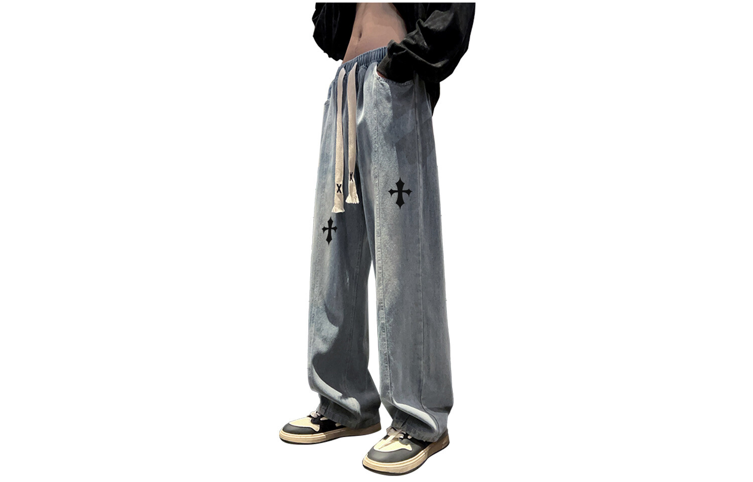 Eslite Cenpin потертые потертые повседневные брюки с большим шнурком, свободные универсальные прямые американские модные джинсы весна-лето одинакового стиля для мужчин и женщин, цвет Black
Eslite Cenpin потертые потертые повседневные брюки с большим шнурком, свободные универсальные прямые американские модные джинсы весна-лето одинакового стиля для мужчин и женщин, цвет Black