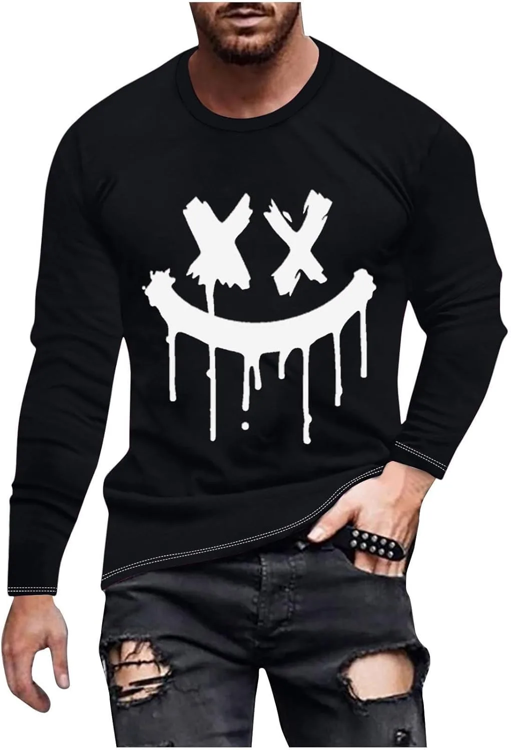 Мужская блуза с принтом скелета, свободный крой, лодочный вырез
Мужская блуза с принтом скелета, свободный крой, лодочный вырез