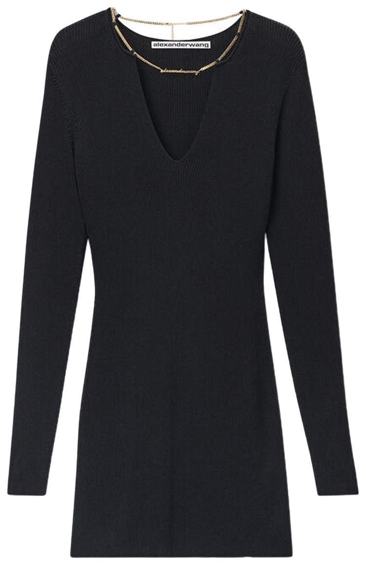 Мини-платье Alexander Wang с длинными рукавами, V-образным вырезом и цепочкой с именной табличкой, черный
Мини-платье Alexander Wang с длинными рукавами, V-образным вырезом и цепочкой с именной табличкой, черный
