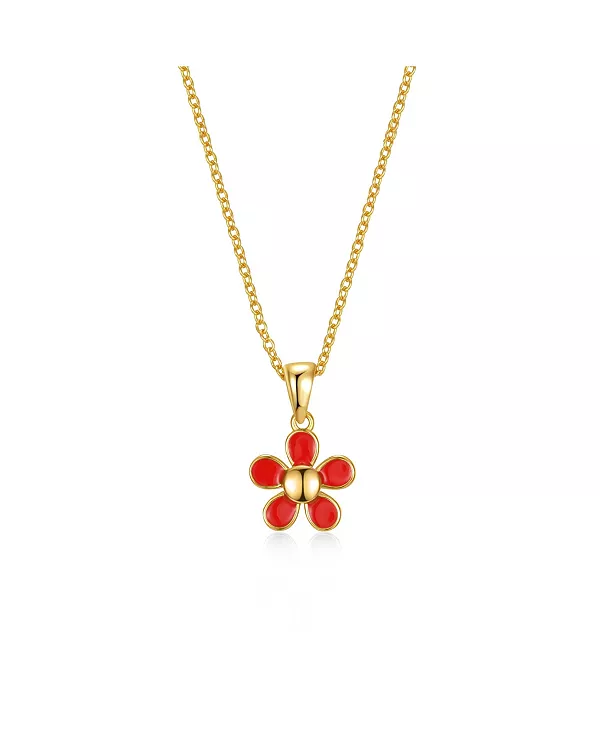 Многослойное ожерелье с цветущими цветами, покрытое 14-каратным желтым золотом и красной эмалью, для малышей/детей Gigigirl, red