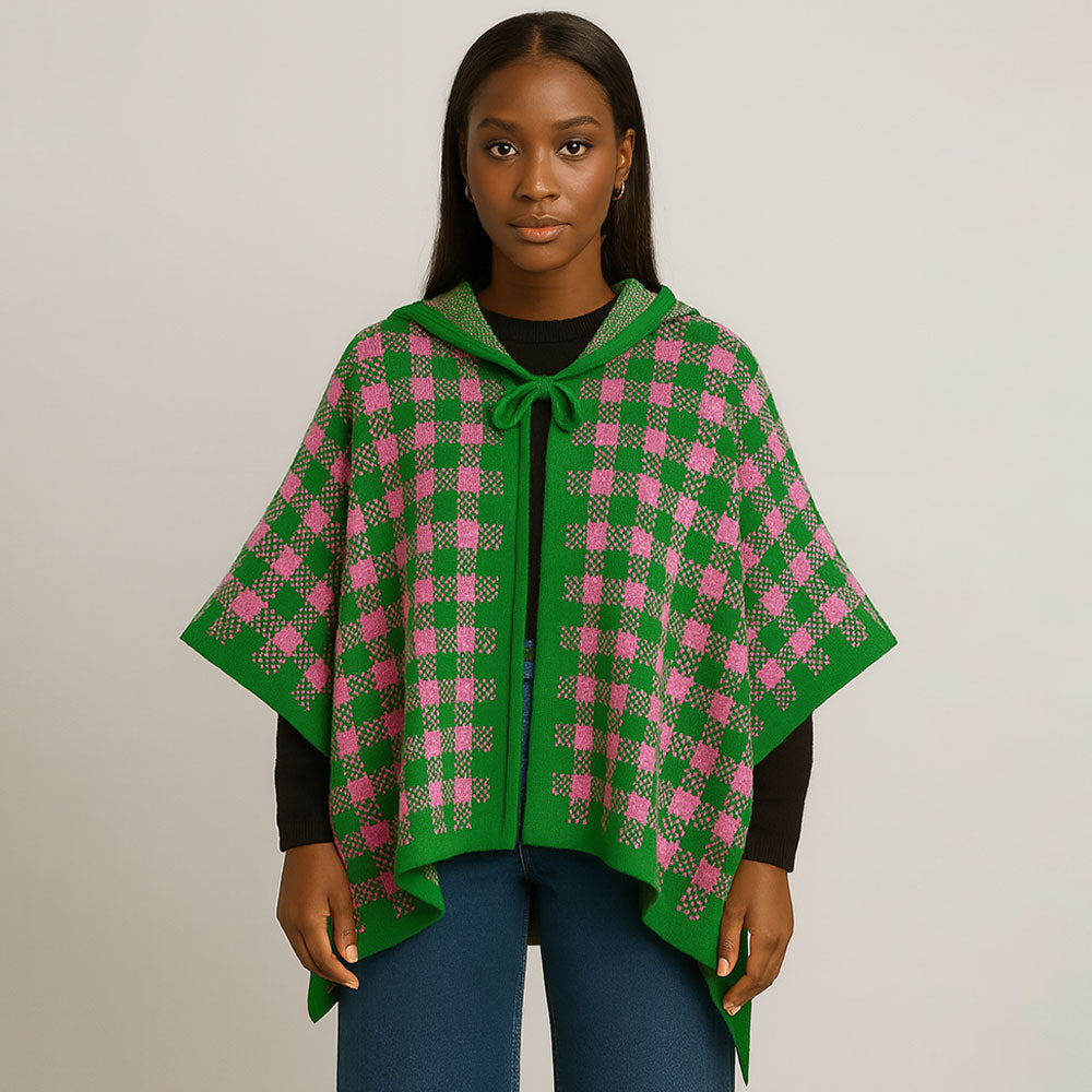 Капюшонный клетчатый вязаный пончо TRUEDAMES, зеленый
Капюшонный клетчатый вязаный пончо TRUEDAMES, зеленый