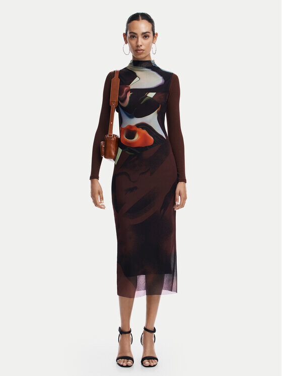 Платье на каждый день приталенного кроя Desigual, коричневый 
Платье на каждый день приталенного кроя Desigual, коричневый